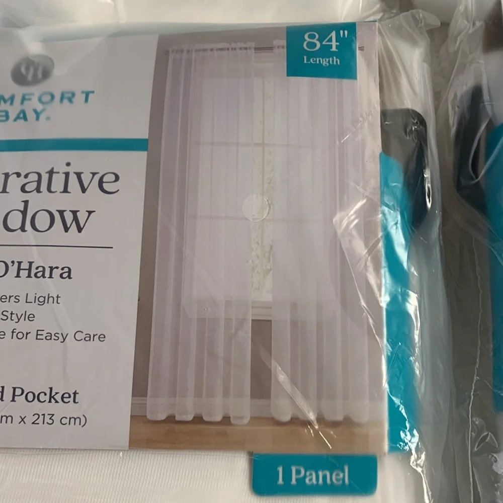 Comfort Bay 4 piece White Decorative sheer Window 60w x 84 L Curtain panels NEW